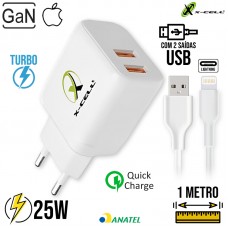 Kit Carregador Turbo 25W 2 USB + Cabo Lightning 1M XC-UR77 X-Cell - Branco